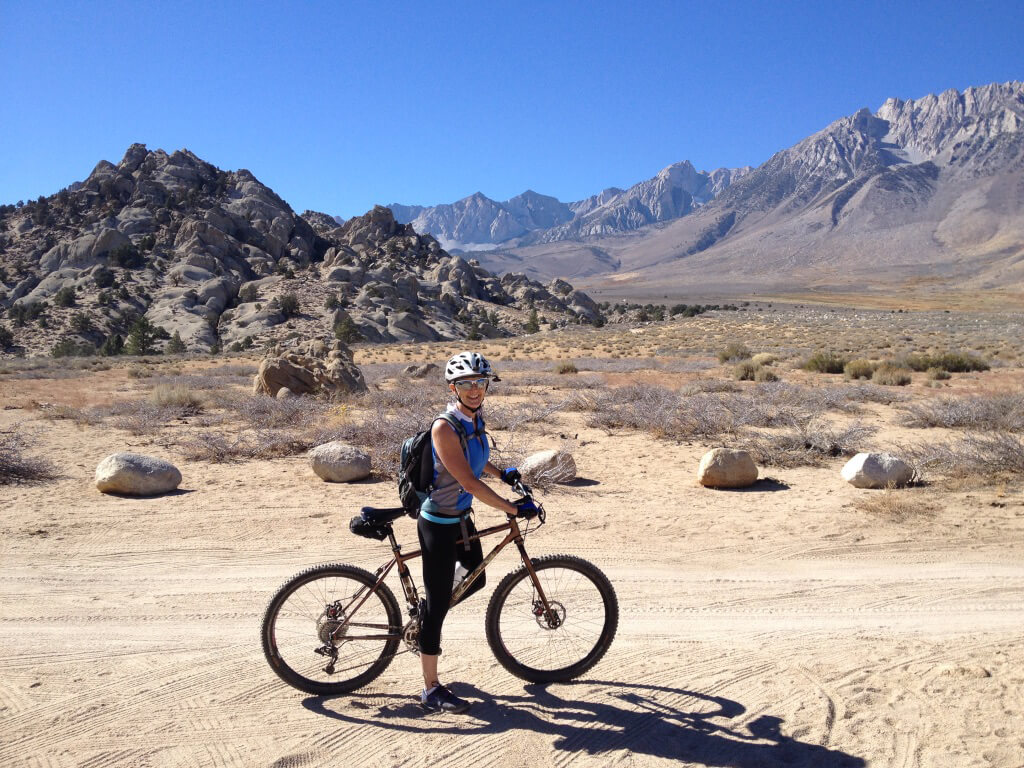 Mountain biking in Buttermilk Country, late fall, near Bishop.