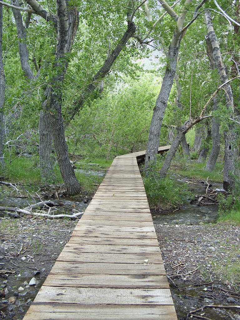 Accessible boardwalk at Convict Lake near Mammoth Lakes.