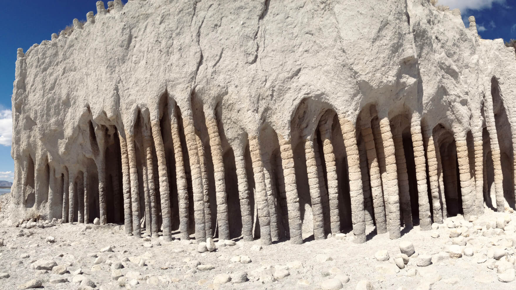 Crowley Lake Columns created by volcanic activity over 760,000 years ago and recently revealed by water erosion.