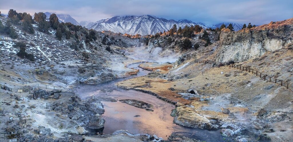 Steam rises from Hot Creek on a cold winter day. Photo: Bert Dennison