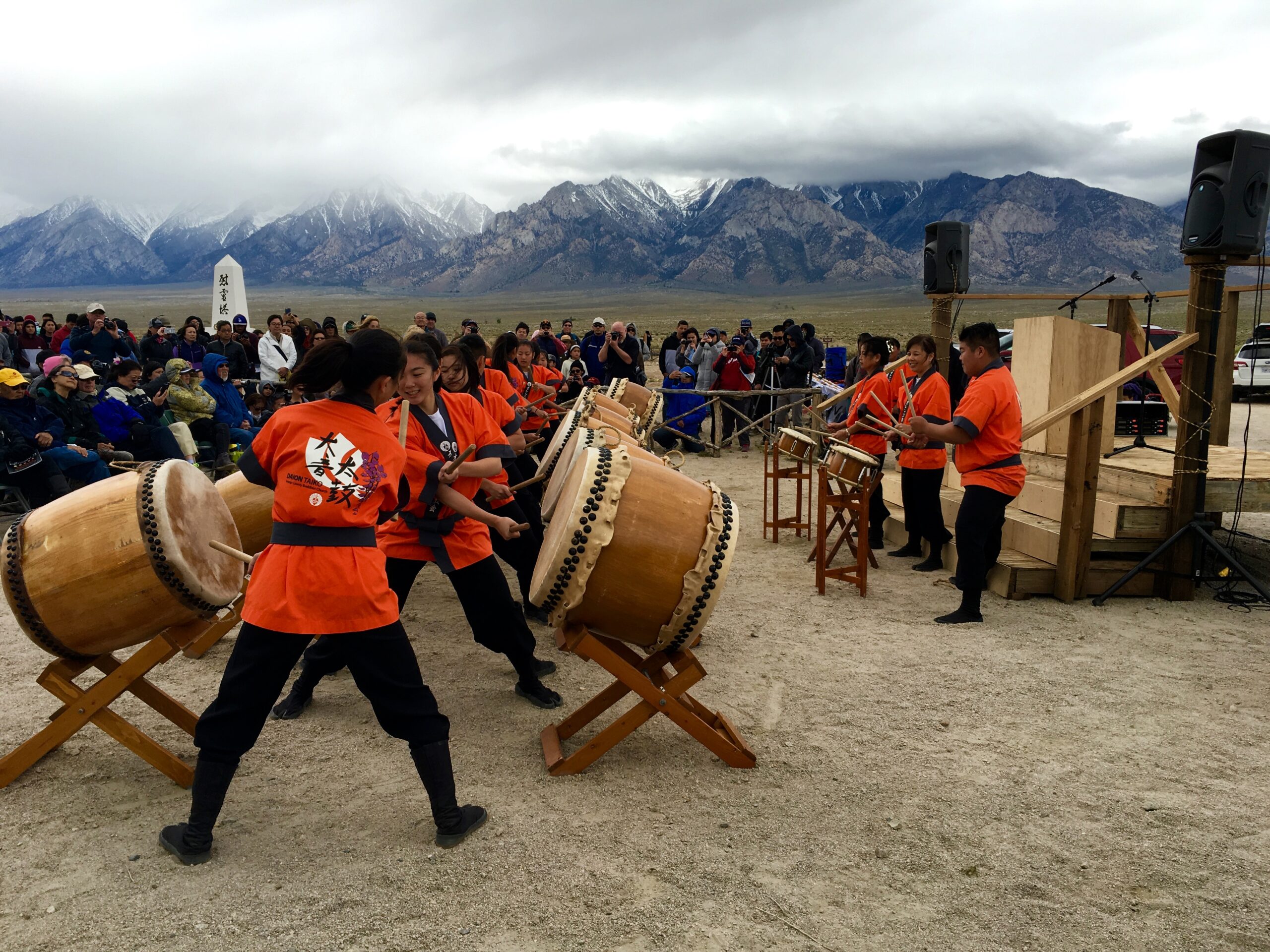 Members of youth traditional drum group perform at the Manzanar Pilgrimage