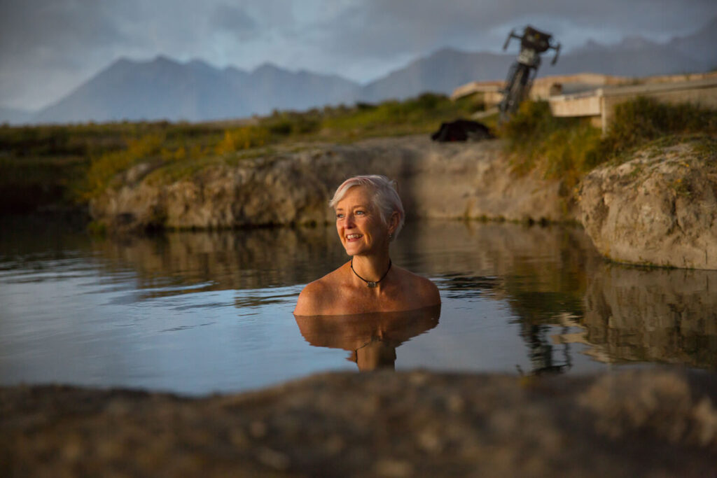 Late afternoon soak in a wild hot springs near Mammoth Lakes. Photo: Jim Purdum