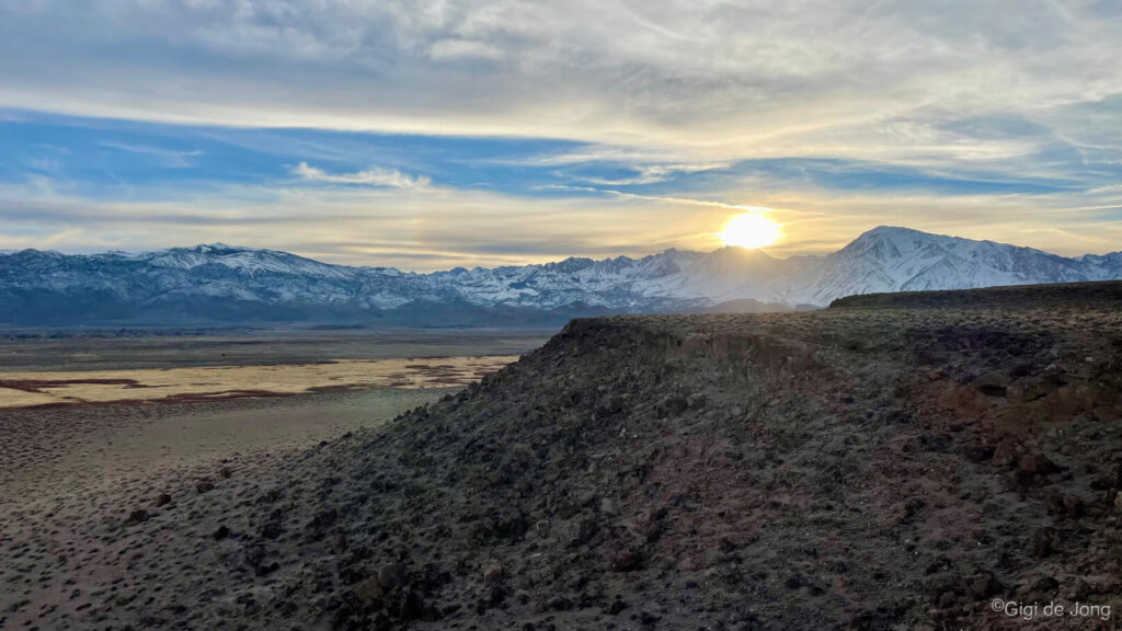 Sunset behind the Sierra seen from the Volcanic Tablelands near Bishop